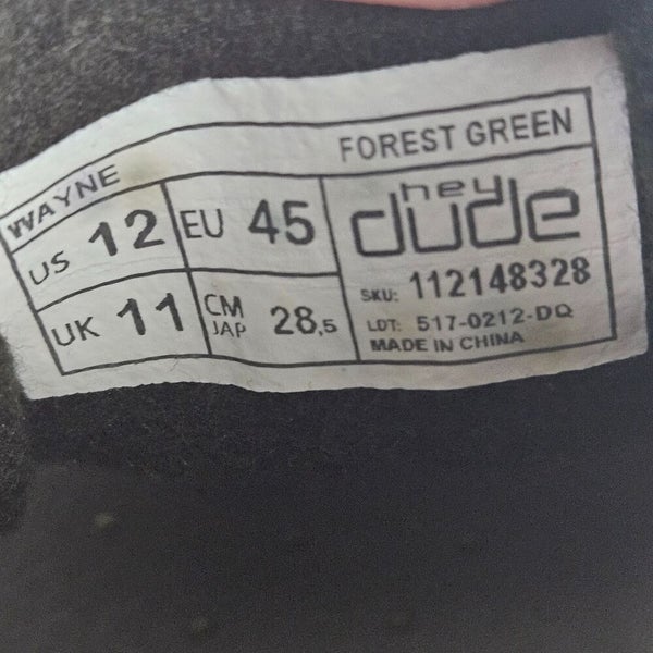 Hey Dude Wayne Forest Green Felt High Top Sneakers Shoes Men's Size: 12