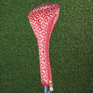 KERI GOLF ZIPPERED DRIVER HEADCOVER, LADIES ONE RED WHITE ~ L@@K!!