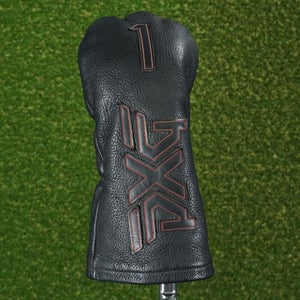 PXG DRIVER HEADCOVER BLACK ON BLACK LEATHER WITH RAISED RED STITCHED TEXT ~ L@@K