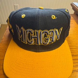 VINTAGE  MICHIGAN WOLVERINES GRAFFITI TOP OF THE WORLD FITTED CAP