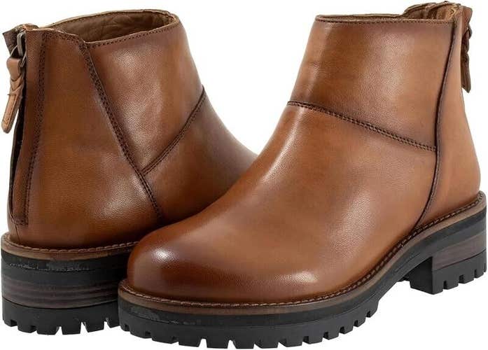 Softwalk Elmhurst Bootie Women's US 8.5 Luggage Leather Back Zip Ankle Boots P97