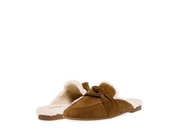 Steve Madden Chart Mule Women's 8.5 Brown Suede Knotted Strap Slip-On Flat P137