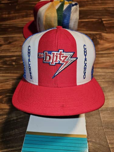 Vintage Chicago The Blitz USFL Sports AJD Lucky Stripe Mesh Trucker Hat Snapback