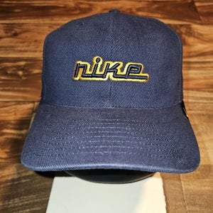 Vintage 2000s Nike Athletics Embroidered Vtg Navy Blue Strapback Y2k Hat Cat