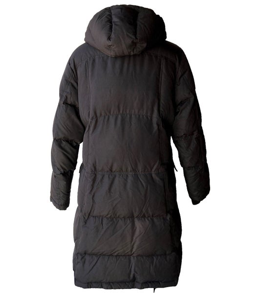 Isis Women's Black 100% Goose Down Hooded Long Puffer Coat Parka ~ Size 8
