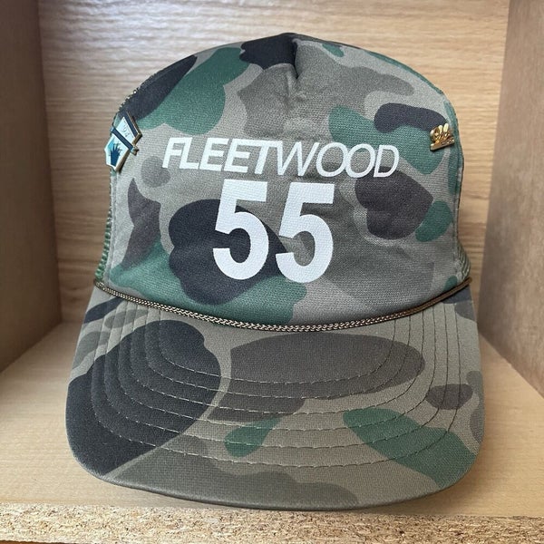 Vintage Fleetwood 55 Trucker Hat Company Logo Camo Snapback Cap 80s 90s