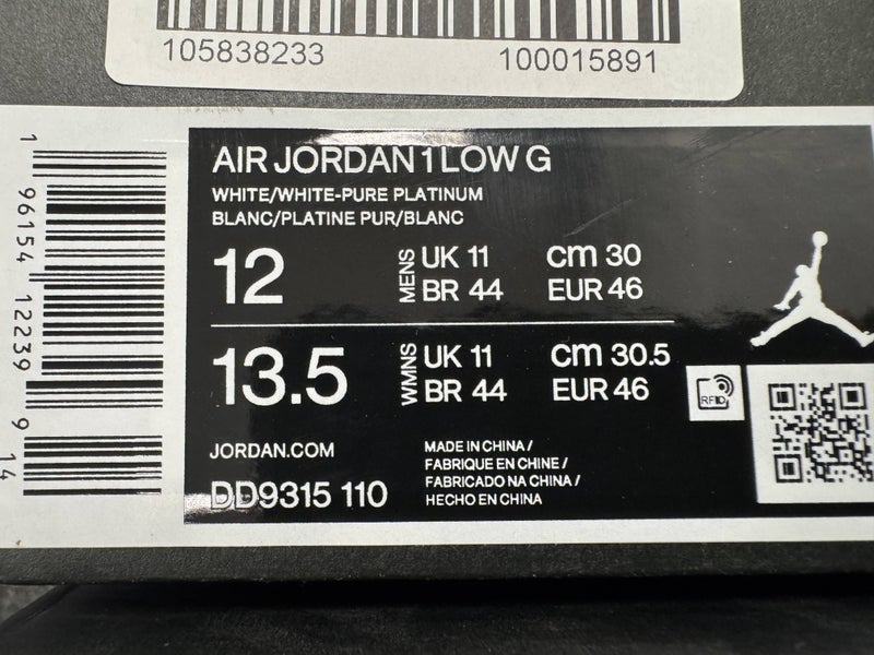Jordan 1 Low G Golf Shoes White Crocodile Men's SZ 12 (DD9315-110)