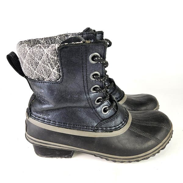 Sorel Slimpack II Lace Up Black Leather Winter Snow Womens Boots