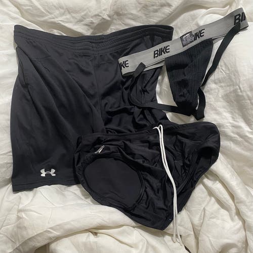 Bundle of 3 Items - Bike Jock Strap, Speedo Swim Brief & Under Armour Shorts with Pockets