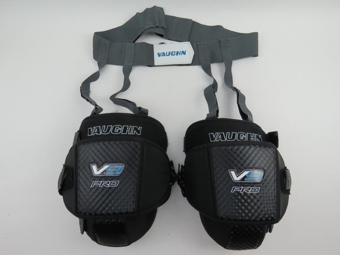 Vaughn V9 Pro NHL Pro Stock Hockey Goalie Knee Pads Protective Size Senior w/ Garter Belt