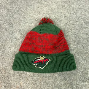 Minnesota Wild Mens Beanie Green Red Pom One Size Hockey NHL Sports Thick Logo