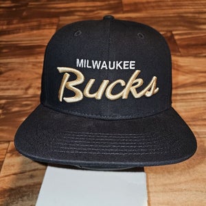 NEW Milwaukee Bucks Black Dome Single Line NBA Script Fan Favorite Hat Snapback