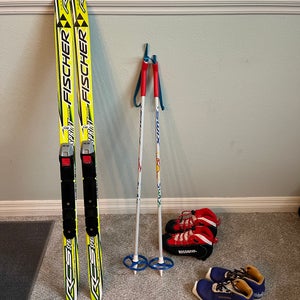 Kids Fischer Cross Country Skis With Bindings Package with 2 Pairs Boots and Poles