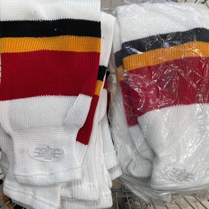 CLOSEOUT - Flames White Pro Knit Ice Hockey Socks, Size Sr - ALL NEW