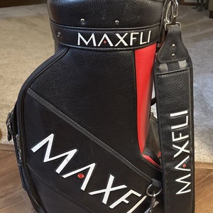 Maxfli Black & Red Leather Golf Cart Bag 6-way Dividers with Rain Cover read