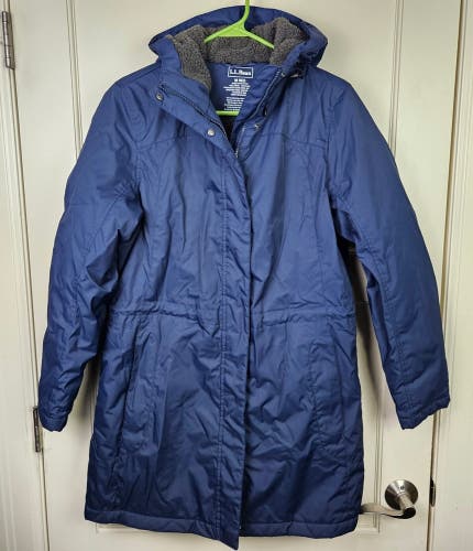 LL Bean Winter Warmer Nylon Parka Jacket Fleece Quilted Lined Blue Misses Medium