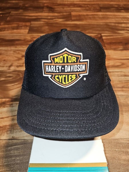 Vintage Rare Harley Davidson Plain Logo Mesh Black Trucker Hat Cap Vtg Snapback