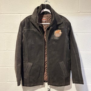 New Men's Medium, Dark Brown Leather Jacket with Hershey Bears Logo