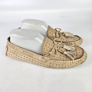 Coach Nadia Tan Nubuck Driving Perforated Suede Moccasins Tie Tassels Size 9.5B