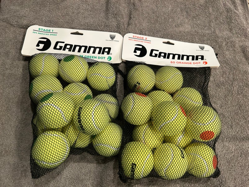 NWT- tennis balls GAMMA Stage 1 And 2 Orange And Green Dot . Lot Of 24 Balls