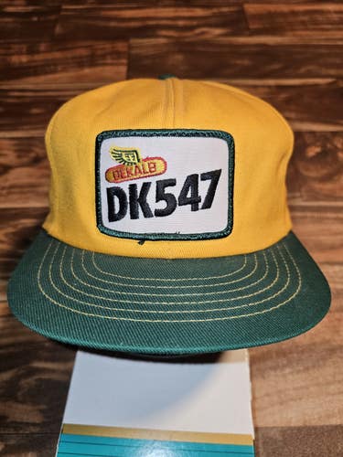 Vintage DEKALB DK547 Swingster Green Yellow Farming Seed Patch Hat Cap Snapback