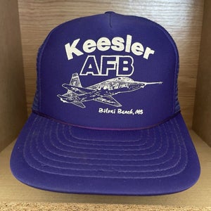 Vintage US Air Force Keesler AFB Aerial Plane Jet Snapback Trucker Hat Cap RARE