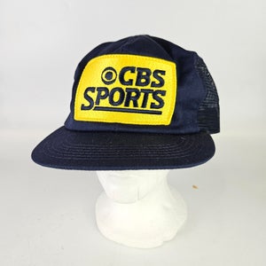 VTG CBS Sports Jumbo Yellow Patch Snapback Trucker Hat Made USA K-Products Mesh