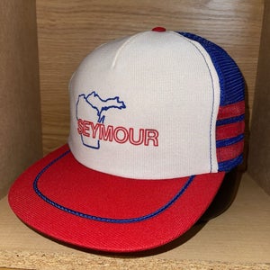 Vintage Seymour Wisconsin Triple Stripe Snapback Trucker Hat Cap RARE
