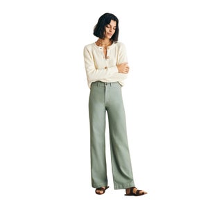 Faherty Harbor Pant Women's 30 Coastal Sage Stretch Terry Wide Leg Zip Fly LW443