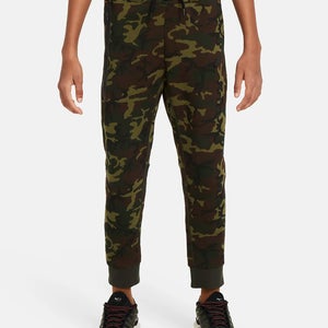 Nike Sportswear Tech Fleece Joggers Kids Green Camouflage Cotton Tapered LW497