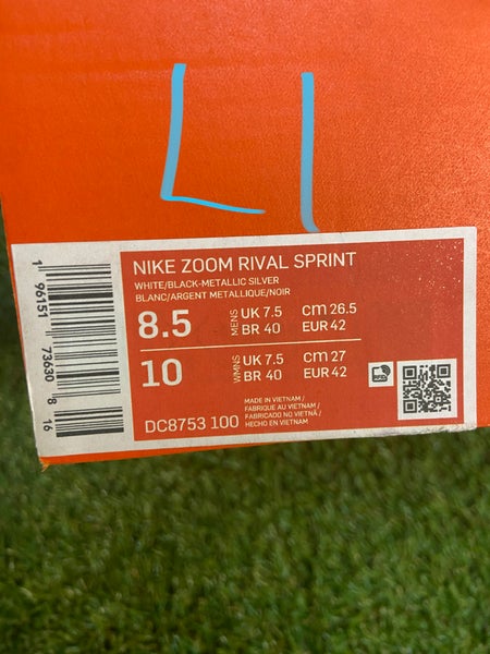 Nike Zoom Rival Sprint Track Spikes Shoes Men's 8.5 White Black DC8753-100 NEW