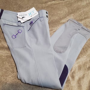 BNWT Smartpak Piper Knee Patch Breeches size 22L Grey/Purple Equestrian