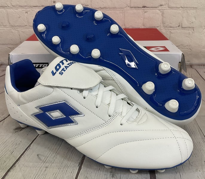 Lotto 218126 1X5 Stadio 200 III FG Soccer Cleats White Pacific Blue US 12