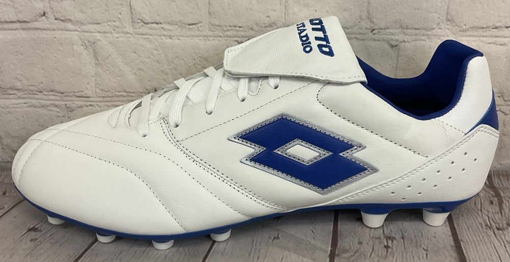 Lotto 218126 1X5 Stadio 200 III FG Soccer Cleats White Pacific Blue US 12
