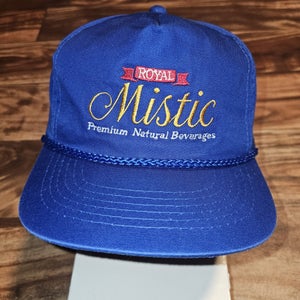 Vintage Royal Mistic Premium Natural Beverages Blue Promo Rope Hat Vtg Snapback