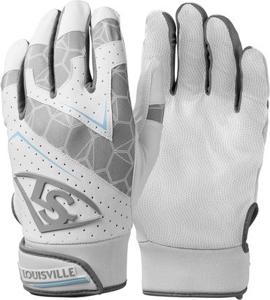 New Louisville Slugger Genuine V2 Batting Gloves Adult Small White Gray Blue 11831-097512642996