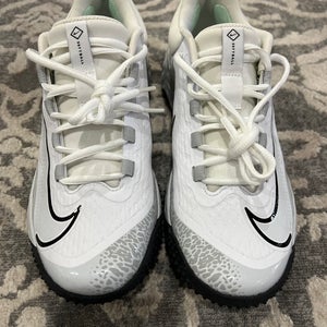 Nike Baseball Turf Shoes Womens 7.5 White Alpha Huarache Elite 4 TF Softball Logo