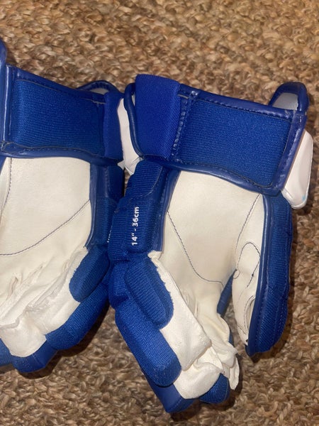 New Blue/white CCM Vector Pro Stock Hockey gloves 14”