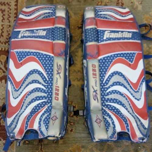 Blue Used 30" Franklin SX Pro 1250 street hockey Goalie Leg Guards Pads