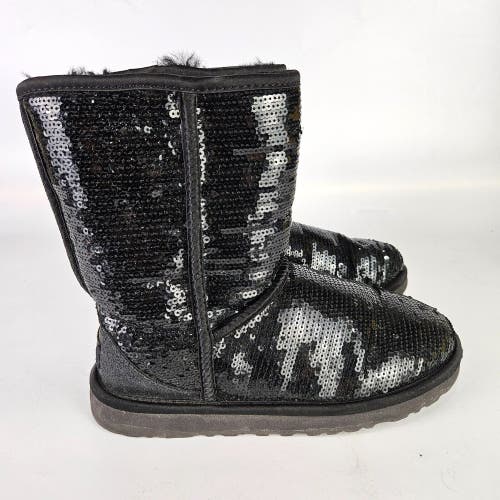 UGG Black Classic Short Sparkles Sequin Sherpa Lined Boots 3161 Women's Size: 6