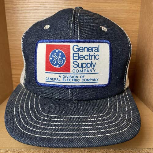 Vintage General Electric Supply Denim Patch Snapback Mesh Trucker Hat Cap