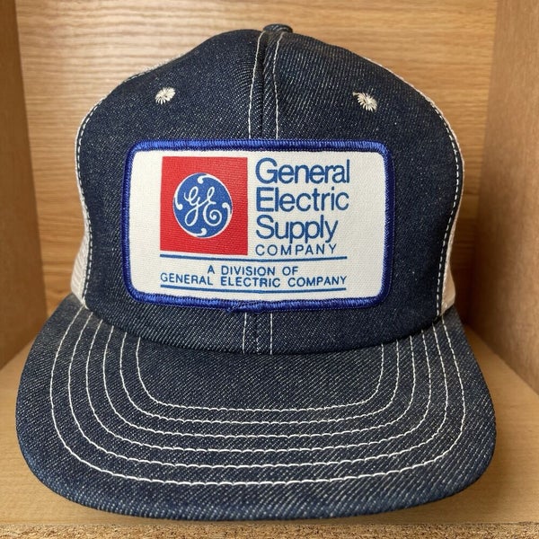 Vintage General Electric Supply Denim Patch Snapback Mesh Trucker Hat Cap