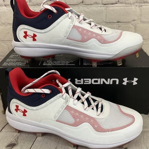 Under Armour 3025104-100 Glyde USA MT Women Metal Softball Cleats White Blue 7