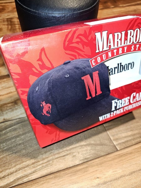 NEW Vintage Marlboro Cigarettes Promo Horse Cowboy Hat Cap Vtg Black Strapback