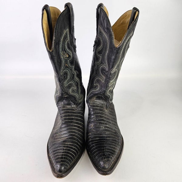 Exotic Lizard Western Cowboy Black Leather Boots Mens Size 8
