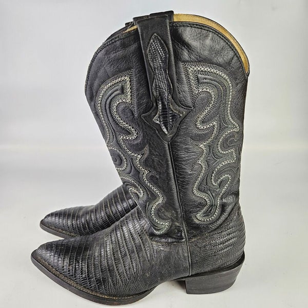 Exotic Lizard Western Cowboy Black Leather Boots Mens Size 8
