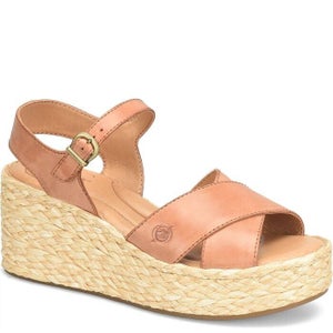 Born Moriah BR0057906 Sandals Womens 6 Brown Leather Ankle Strap Wedge Heel P440