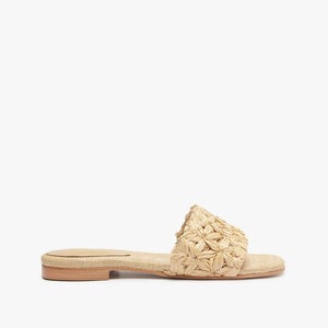 Schutz Ayla Flat Sandals Women's US 10 Beige Straw Square Toe Comfort Slide P437