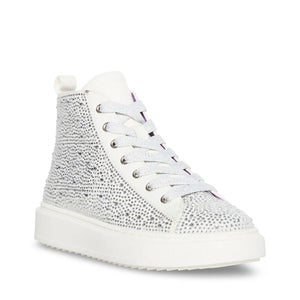Steve Madden Carlyy Sneaker Girl 2Y Silver Rhinestone Ankle Basketball Shoe P175