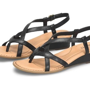 Born Sibyl BR0055703 Sandals Womens US 7 Black Faux Leather Slip-On Strappy P281